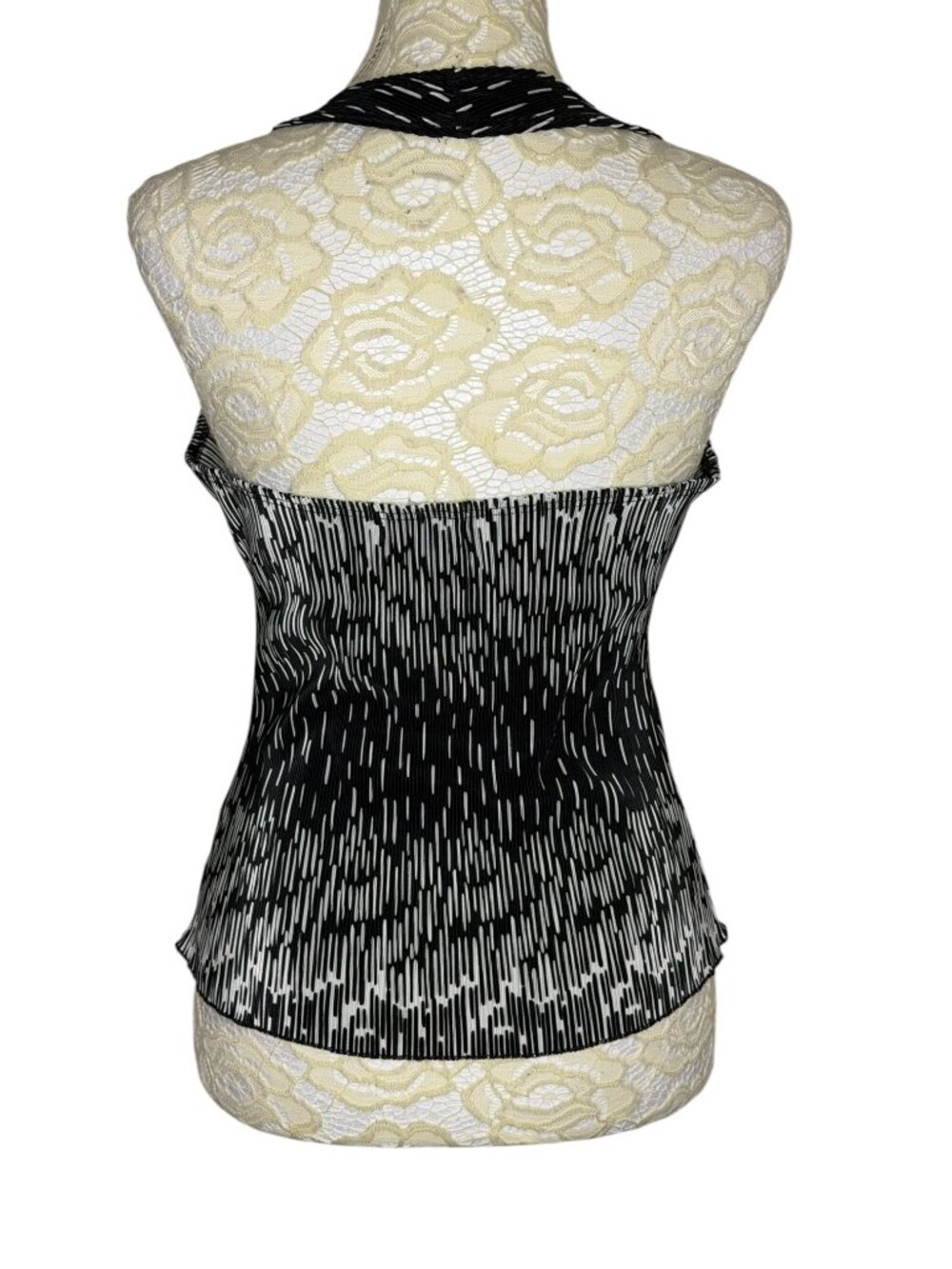 Evolution Not Revolution Halter Top Blouse Shirt Pleated Stretch Black White L - Picture 3 of 5